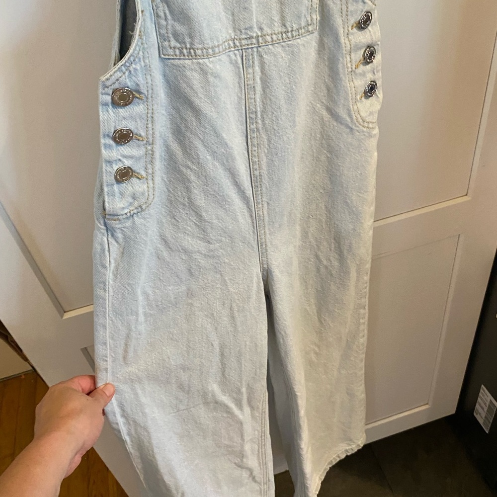 asos Stradivarius cropped wide leg denim dungarees light Blue Denim Overalls - Picture 11 of 16